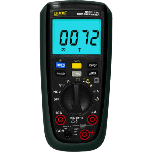 El Multímetro Digital AEMC 5217 es un instrumento portátil y versátil para realizar mediciones eléctricas y físicas en aplicaciones de mantenimiento, diagnóstico e instalación. Permite medir tensión AC/DC, corriente hasta 10 A, resistencia hasta 60 MΩ, capacitancia, frecuencia y temperatura, además de realizar pruebas de continuidad y diodos. Incorpora detección de tensión sin contacto, rango automático, función Data HOLD, pantalla retroiluminada y clasificación 600 V CAT III. El Multímetro Digital AEMC 5217 es un instrumento portátil y versátil para realizar mediciones eléctricas y físicas en aplicaciones de mantenimiento, diagnóstico e instalación. Permite medir tensión AC/DC, corriente hasta 10 A, resistencia hasta 60 MΩ, capacitancia, frecuencia y temperatura, además de realizar pruebas de continuidad y diodos. Incorpora detección de tensión sin contacto, rango automático, función Data HOLD, pantalla retroiluminada y clasificación 600 V CAT III.